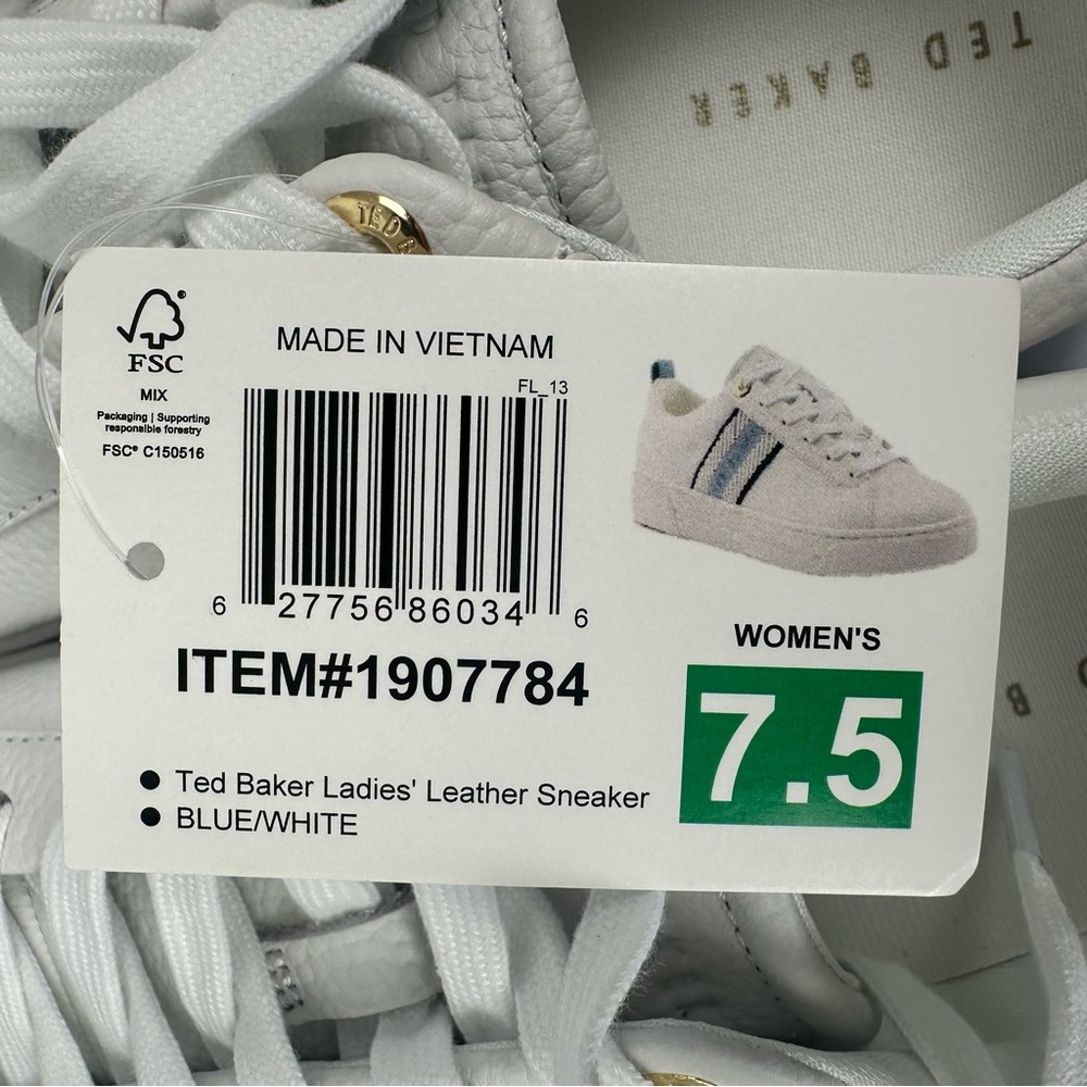Ted Baker Bailey Icon Women’s 7.5 Classic Leather Tennis Shoe Blue Stripe New - Picture 12 of 13